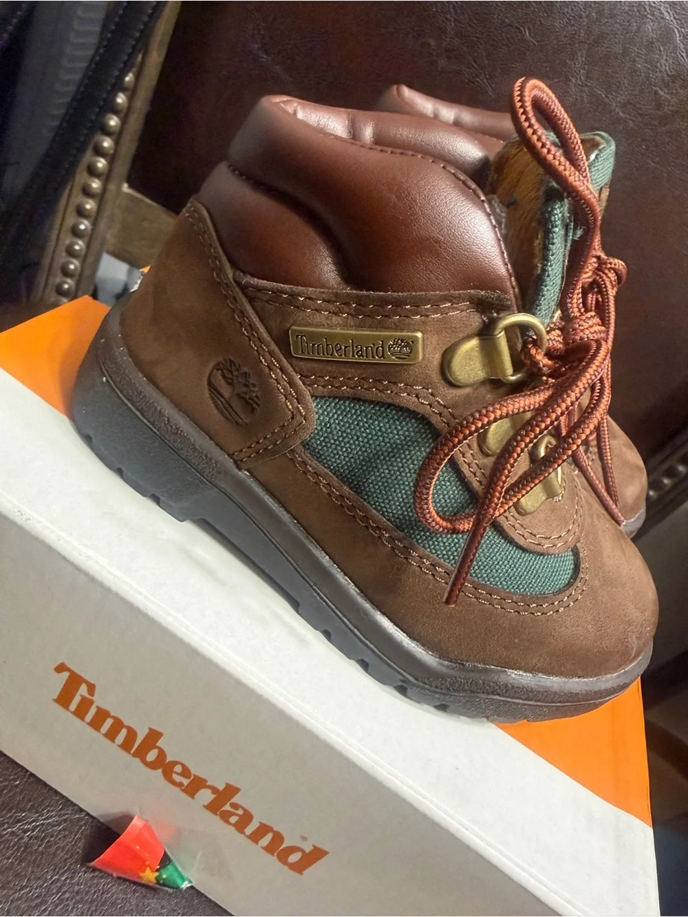 Timberland Kids Brown and Green Leather Trail Boots